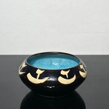 Signed Studio Art Pottery Bowl MCM Turquoise Black Abstract picture