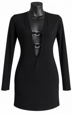 Motel Rocks Black Long Sleeve Bodycon Mini Dress Size S Deep V Buckle Detail picture