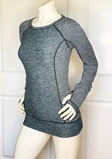 LULULEMON ATHLETICA GREEN BLEND BOAT NECK LONG SLEEVE ACTIVEWEAR TOP SIZE: 4 picture