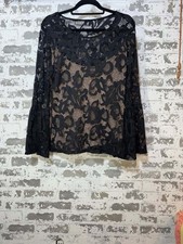 INC International Concepts Lace Blouse Size M Black Bell Sleeve picture