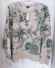 NWT NEW FALL TALBOTS LARGE ALLOVER FLORAL CREWNECK SWEATSHIRT OAT MULTI $99.50 picture