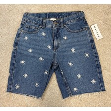 NWT Pacsun Kids Medium Blue Sun Embroidery Long Denim Shorts Size 10 picture
