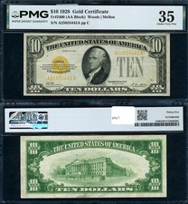 FR. 2400 $10 1928 Gold Certificate A-A Block PMG Choice VF35 NO COMMENTS picture