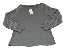 NWT Automet Gray Long Sleeve Eyelet Shirt Womens Size Large picture