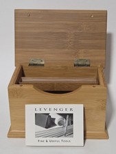NEW Levenger Nantucket Bamboo Note Card Box Organize Slanted with Pen Rest  picture