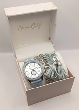 Jessica Carlyle Women's Light Blue Watch & Bracelet Set - Crystal Bezel Stacking picture