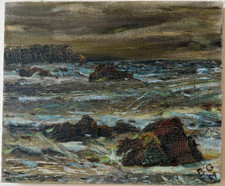 Vintage Mid Century Modern Coastal Seascape Oil Painting Impasto Signed Original picture