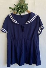 Torrid Blouse Navy Tie Neck Sailor Blue White Size 2X Short Sleeve picture
