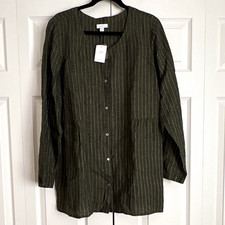 J. Jill PURE JILL PINSTRIPED LINEN BUTTON TUNIC W/POCKETS NEW TAGS SZ L MP $ 100 picture