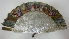 Antique European French Folding Hand Fan Hand Painted Mother-Of-Pearl Victorian picture