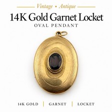 Antique Vintage 14K Gold Garnet Oval Locket Pendant Engraved Design 6.5 Grams picture