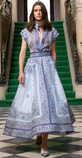 Zimmermann Blue/White Paisley Silk Chiffon 2pc Blouse & Skirt Set Size 1 picture