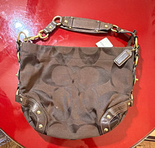 Coach Women's Signature Logo Shoulder Bag Brown Zip Top Gold Hardware Pockets picture
