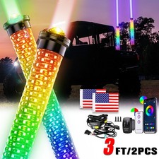 Pair 3FT Laser Fat LED Whip Lights Antenna RGB Spiral Chasing For Can-am X3 UTV picture