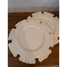 Set of 2 Discontinued Pier 1 Baroque Distressed White Wood Chargers picture