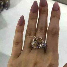 4 ct Lab Created Cushion Cut Champagne & Diamond Engagement Ring 14k Gold Plated picture