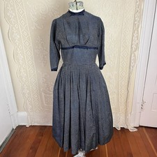 Vtg 1950s Navy Blue Polka Dot Kerrybrooke Sears Roebuck Dress Red Crinoline 50s picture