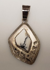 Navajo Oliver Smith Sterling Silver White Buffalo Turquoise Pendant   -.37 picture