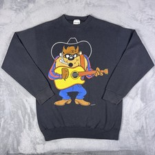 Vintage 1993 Garth Brooks Tasmanian Devil Tultex Sweatshirt Mens L Black Cowboy picture