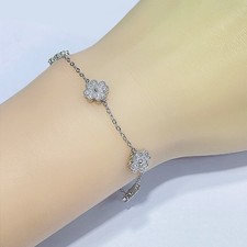 S925 Sterling Silver Inlaid 2.4ct D Color Moissanite Four-Leaf Clover Bracelet picture