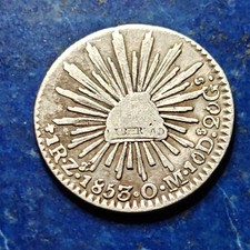 1853 Zs OM Mexico 1 Real Silver Coin Cap & Rays First Republic Zacatecas Mint picture