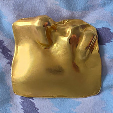 Robert Lee Morris Signed Gold Tone Metal Art Face Mask Brooch Pin 3 in picture
