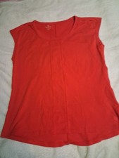 Talbots~Womens Red,%57 Cotton, Round Neck, Cap Sleeves, Stretchy, Size Petite M picture