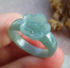 Video Certified Green Natural A Jadeite Jade Flower Circle Ring NO. 8 419760 VS picture