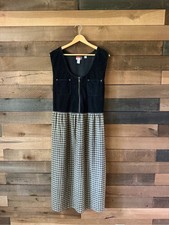 Vintage 90s Corduroy Plaid Maxi Dress J.L.N.Y. 2X Cottagecore Pinafore picture