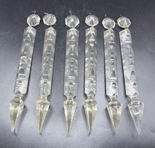 Antique 6 French Cut Crystal Argand Cornelius Chandelier Luster Spear 8” Prisms picture