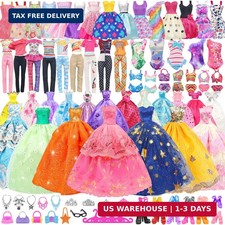 101PCS Barbie Clothes Doll Fashion Wear Clothing Outfits Dress up Gown Shoes Lot picture
