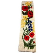 Vintage Floral Latch Hook Wall Hanging Flower Rug Runner MCM 12X47
