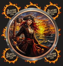 Full CASE 20 - 5 oz .999 Copper Pirate Queen Colorized Round Limited 5000 picture