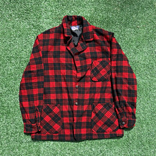 Vintage 1970s Red and Black Buffalo Plaid Pendleton Wool Cardigan Shirt picture