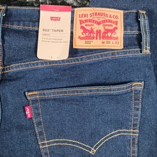 Levi's 502 Taper Fit Jeans Men's Stretch Dark Blue Denim Size 36x32 picture