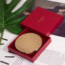 Gucci Cosmetic Beauty Makeup Compact Mirror in Gold Pattern with Box picture