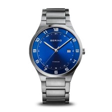 Bering Time - Mens Titanium Brushed Silver Watch w/ Blue Dial - 15139-707 picture