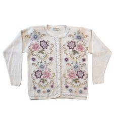 VTG Emily Claire Hand Embroidered Floral Cardigan Cottagecore Grannycore Knit FS picture