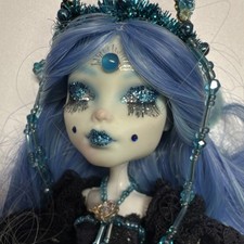 OOAK Artist Doll Blue Wavy Hair Beaded Fantasy Dress Light Complexion picture