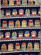 Vtg 1993 Sharon Kessler Canning Jars Navy Blue Cotton Fabric Remnant~ 31