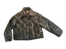 Elie Tahari Black Faux Leather Crop Jacket Medium Quiet Luxury Minimalist Chic picture