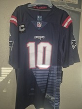 Drake Maye New England Patriots 2026 Large Captains Patch Men's Game Jersey Blue picture
