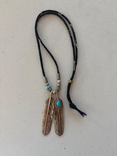 Taro Washimi 2 Feather Pendant Set Silver Necklace Turquoise Guarantee Card picture