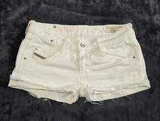 Diesel Clush Women’s White Denim Shorts W29 Cut Off Distressed Zip Pockets Y2K picture