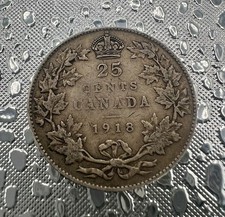 1918 Canada Silver Quarter 25 Cents George V .925 Sterling Silver Ottawa picture