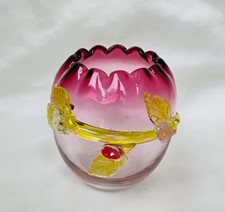 Antique Victorian Art Glass Rubina Rose Bowl with Applied Flowers picture