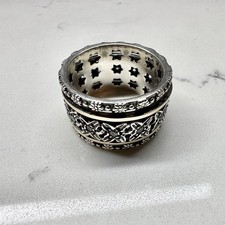 PZ Israel 925 Sterling 14K 585 Gold Floral Star CZ Spinner Fidget Ring Size 11 picture