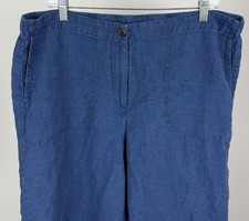 J Jill Linen Pants Womens Large Indigo Blue Cropped Wide Leg Lagenlook Minimal picture