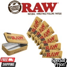 Raw Unrefined Classic 1 1/4 Size Rolling Paper + RAW Metal Storage Box picture