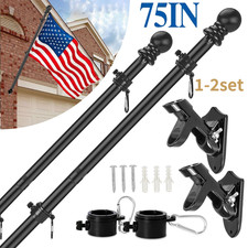6FT Flag Pole Kit Heavy Duty Bracket Metal Pole With 2 Rotating Rings For Garden picture